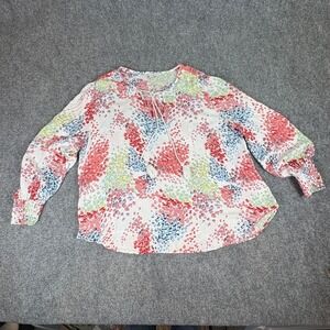 Lucky Brand Blouse Womens 1X Floral Tassel Tie Smocked Sleeve Boho Cottage Flowy